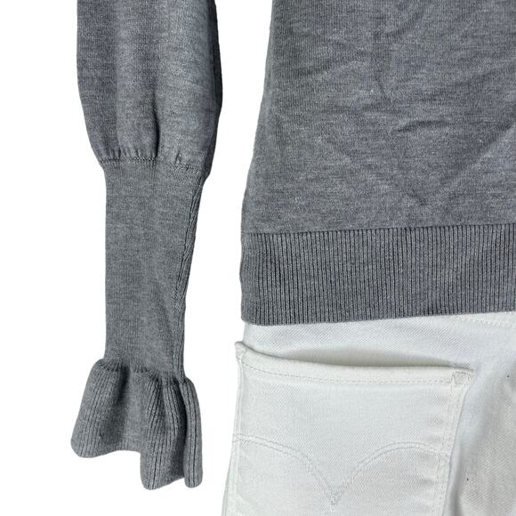 Miss Selfridge Asymmetric Ruffle Crewneck Pullover Sweater Gray Size 2 - Picture 7 of 9
